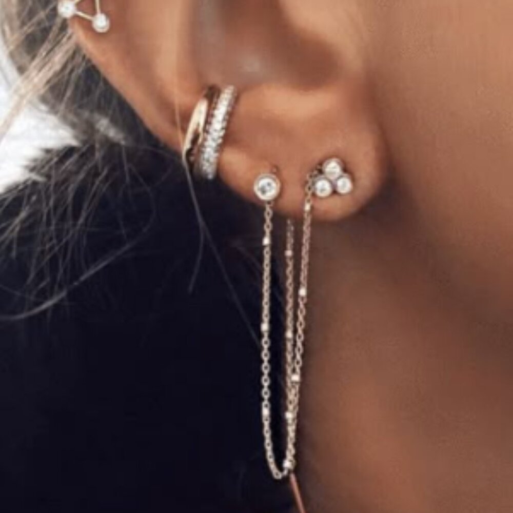 Logan Hollowell Rose Gold Chain Multi-Stud Diamond Ear Set